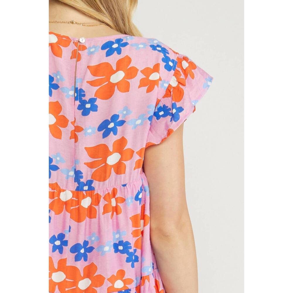 NEW ENTRO floral tiered babydoll dress in pink - Picture 7 of 7
